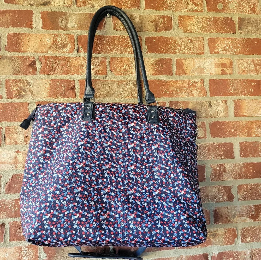 Jessica Simpson Large Travel Laptop Tote Bag Blue Mini Floral Motif  16 x 20 x 6 - Picture 9 of 16